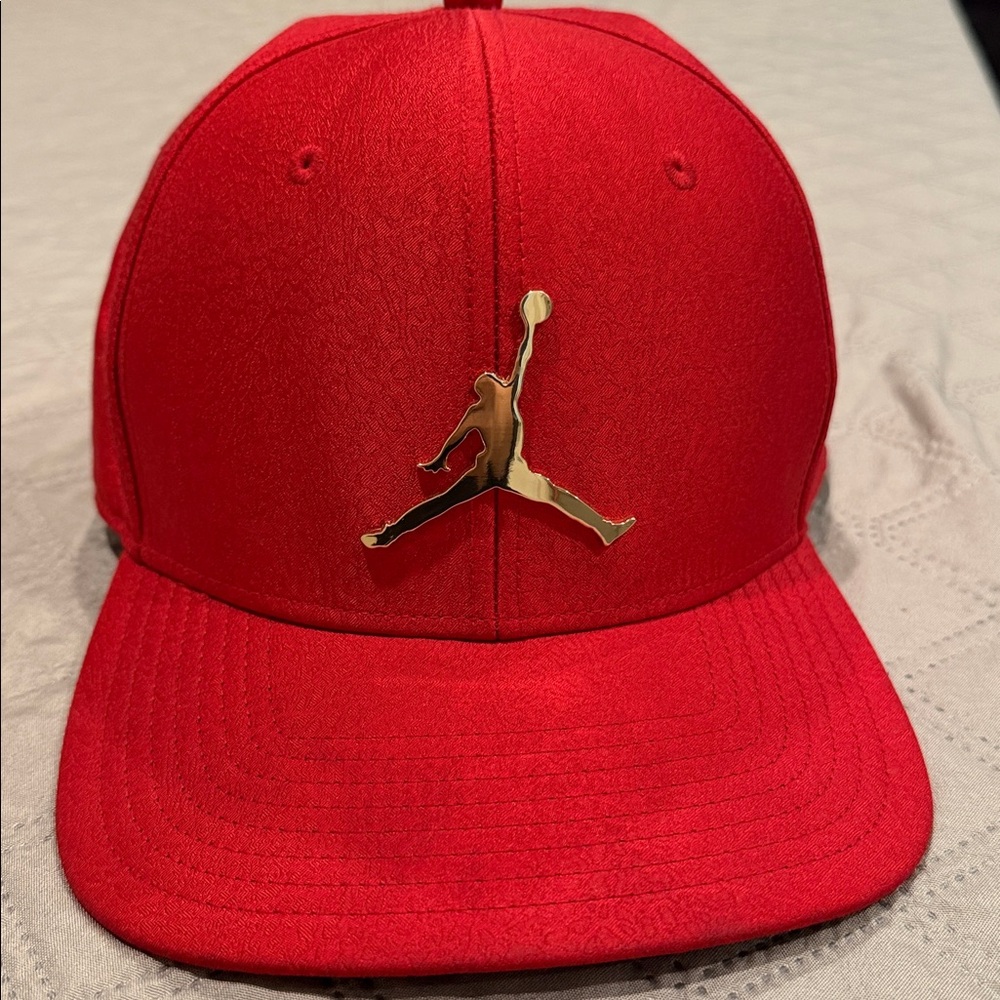 Jordan Red Snapback with Gold Jumpman Emblem